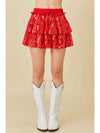 Sequin Ruffled Skort - Red