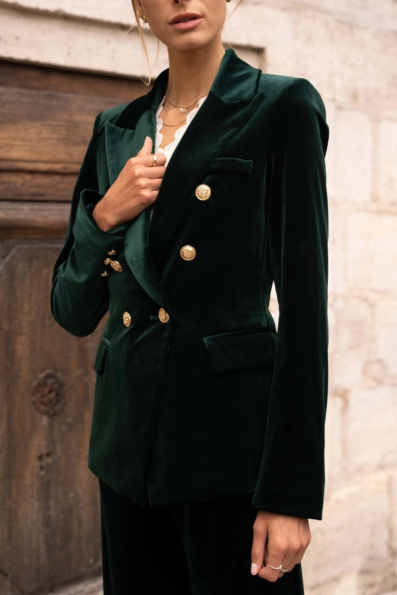 Natasha Velvet Fitted Blazer - Emerald Green