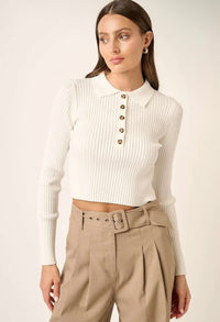Polo Knit Cropped Top - Ivory