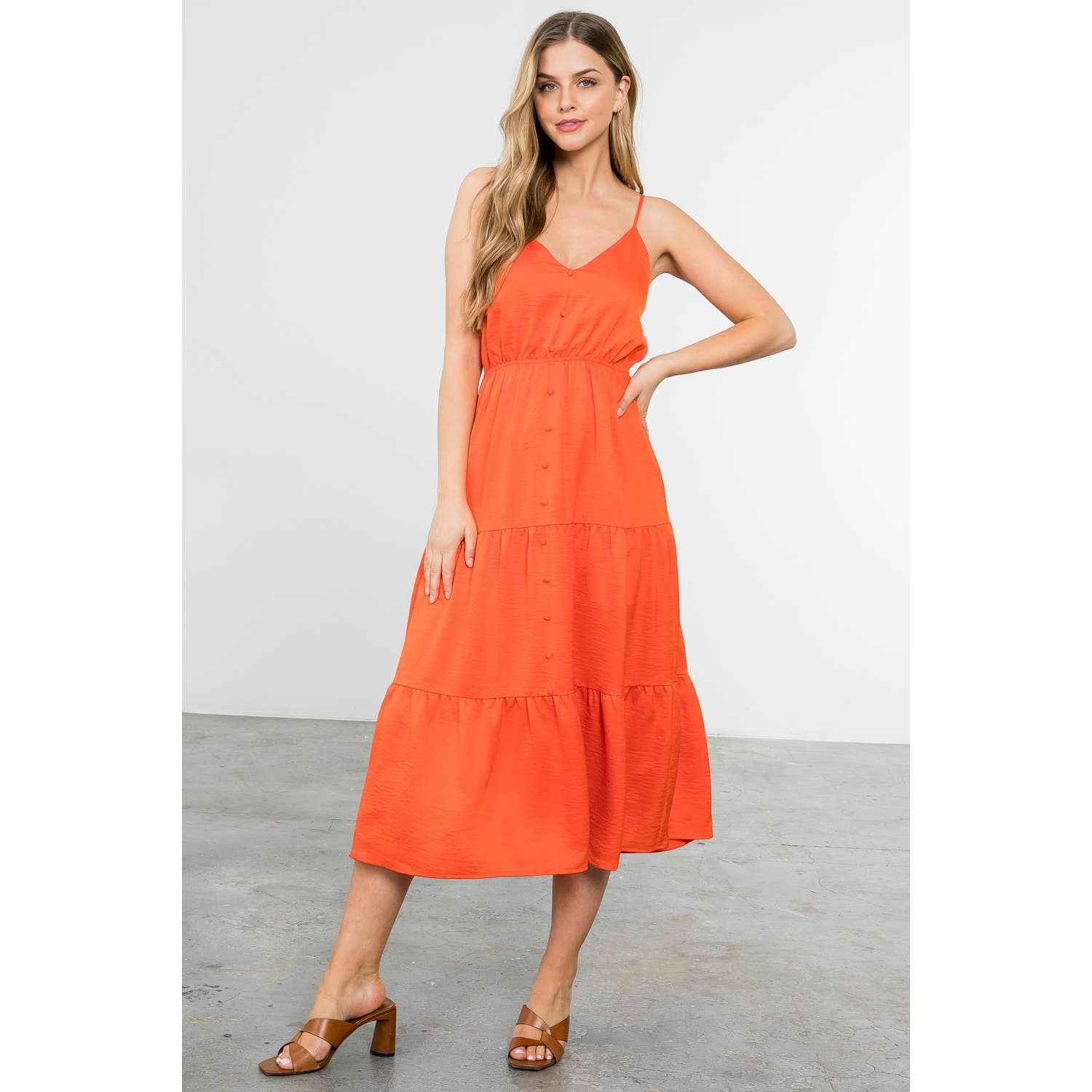 Button Up Tiered Maxi Dress - Aqua