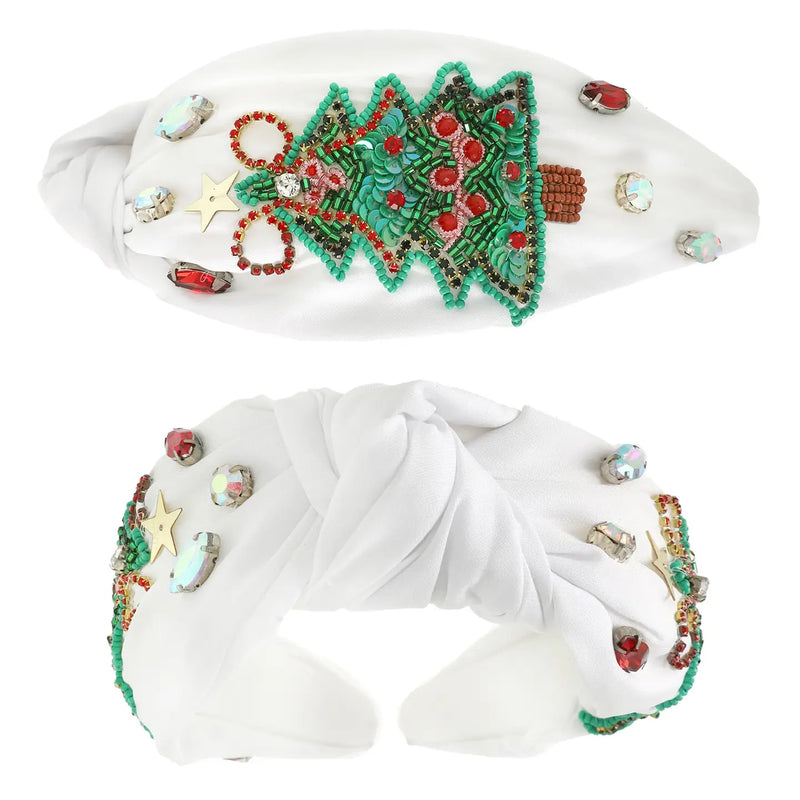 Christmas Tree Beaded Headband - White