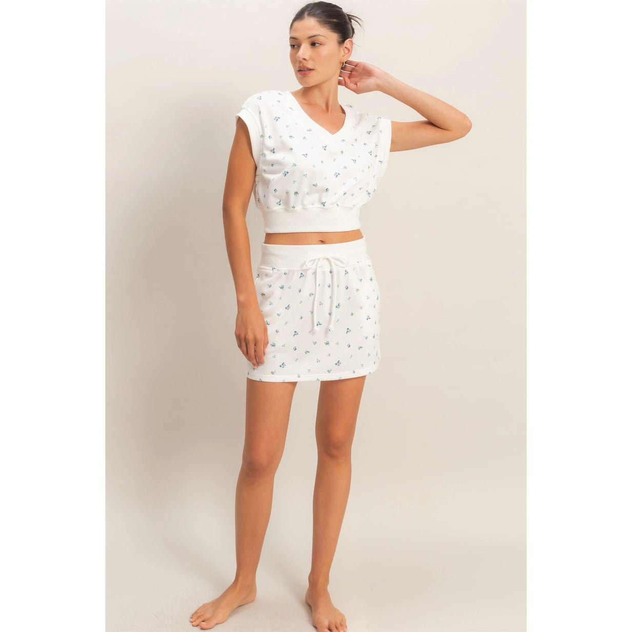 Floral Mini Skirt - White/Blue