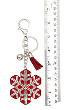 Snowflake Rhinestone Keychain - Red