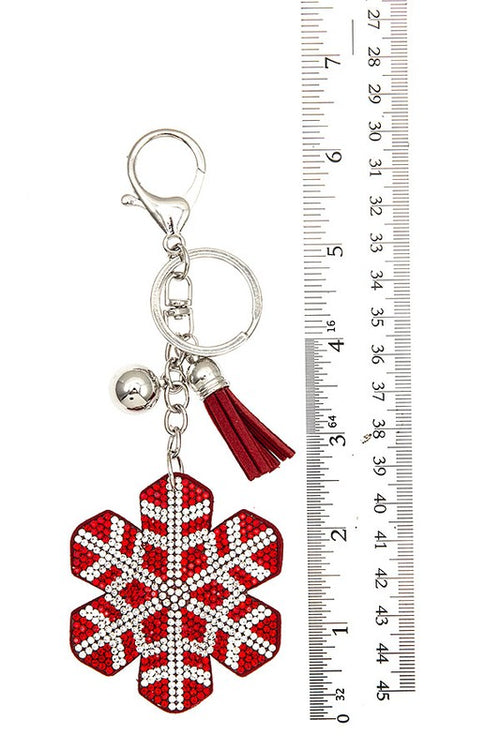 Snowflake Rhinestone Keychain - Red