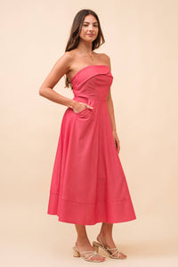 Strapless Midi Dress - Red