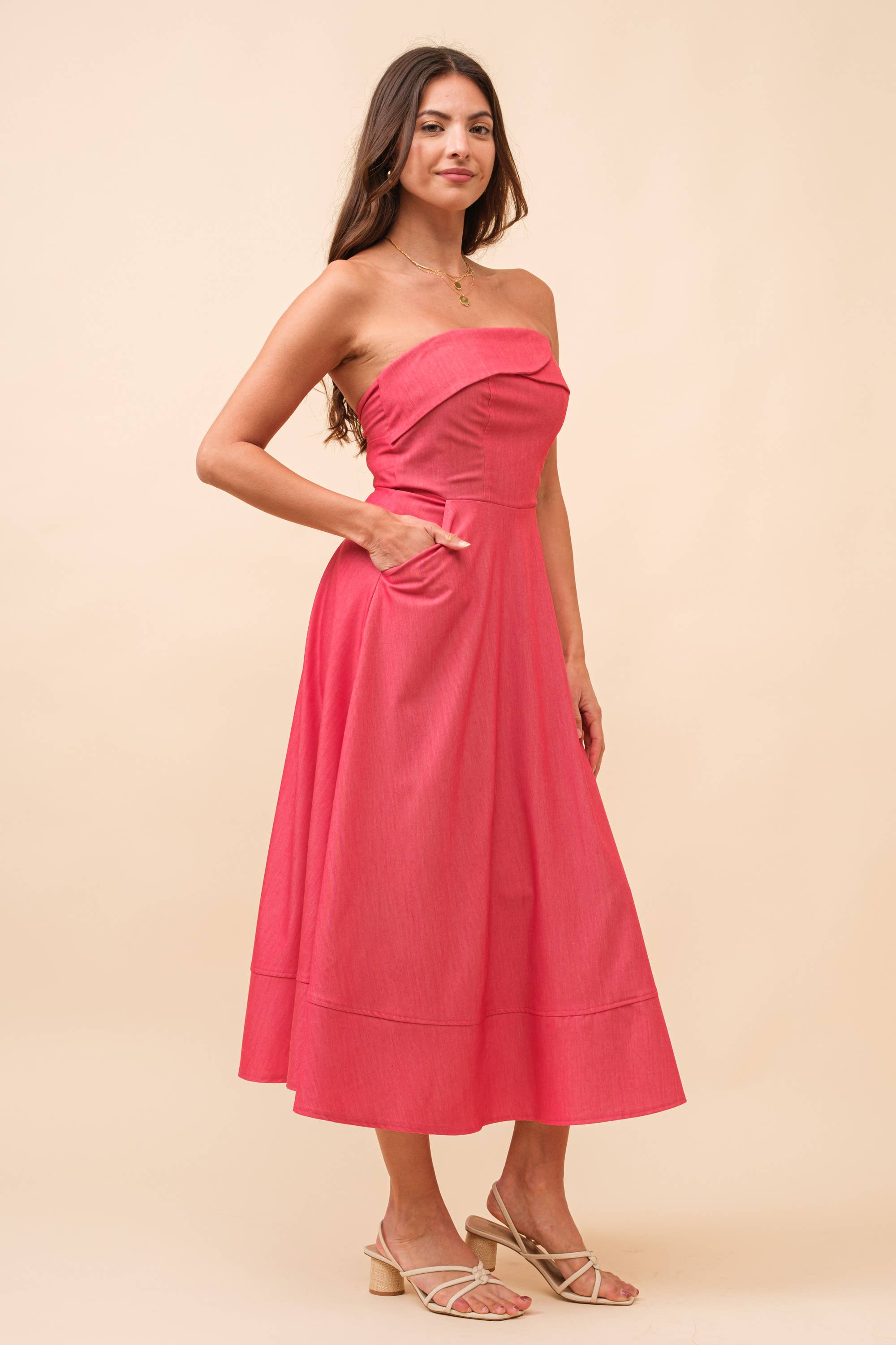 Strapless Midi Dress - Red