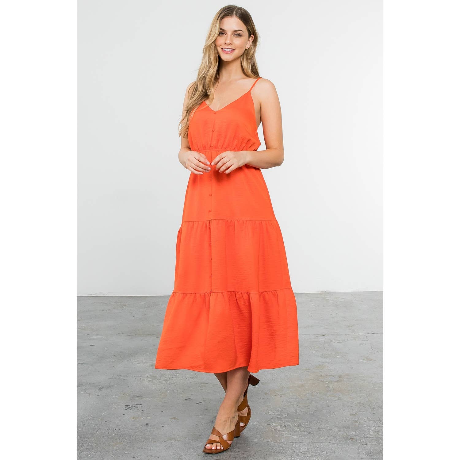 Button Up Tiered Maxi Dress - Aqua