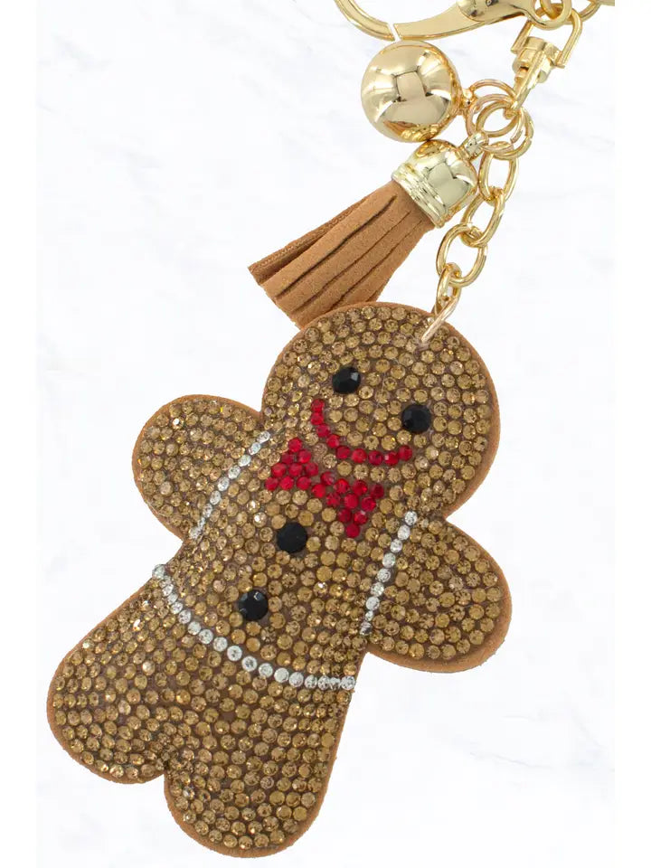 Rhinestone Gingerbread Cookie Keychain - Brown