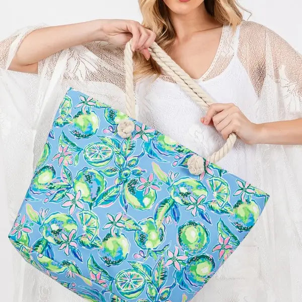 Lime Beach Tote - Blue