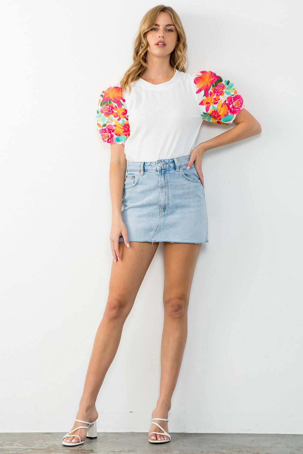 Floral Embroidered Puff Sleeve THML