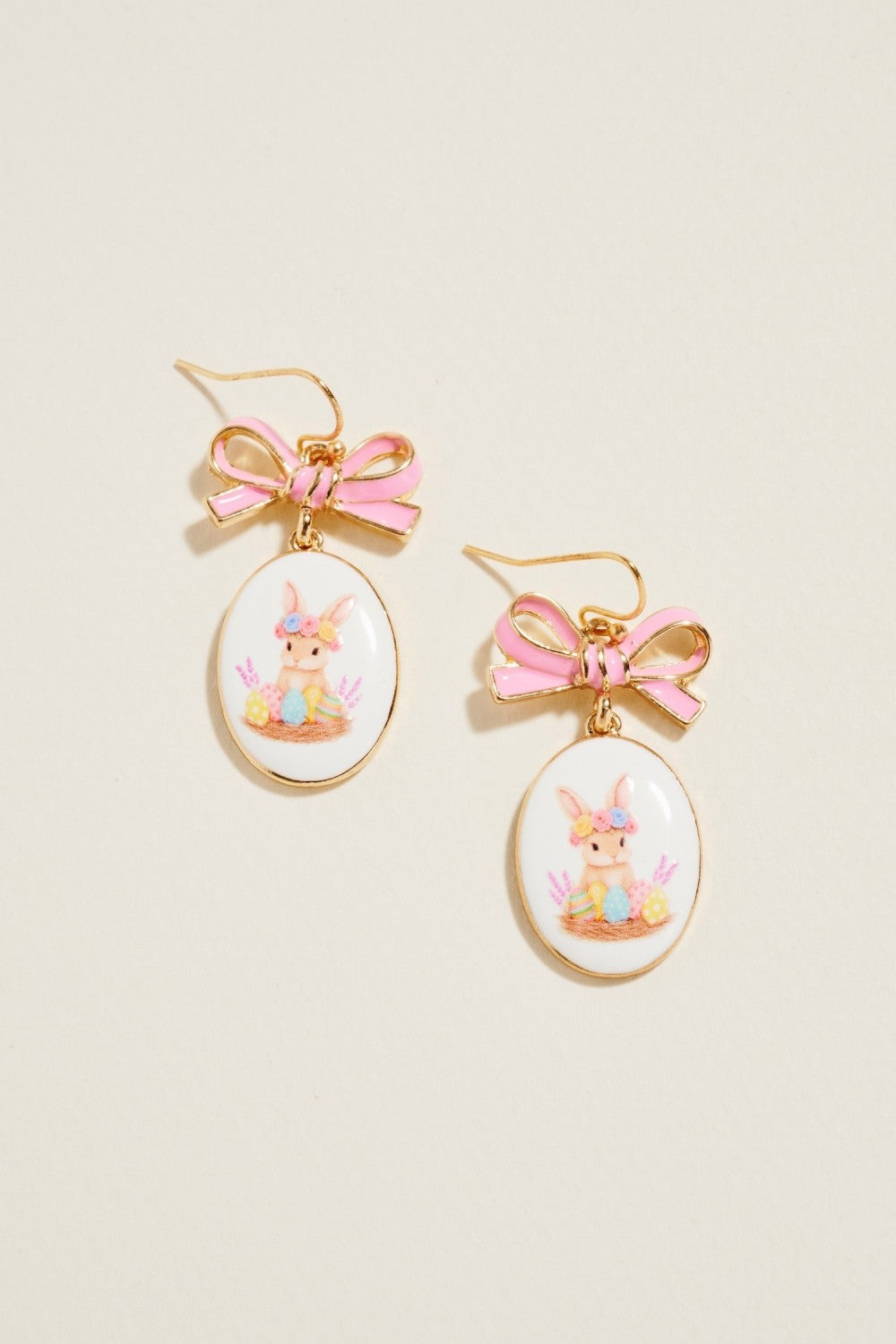 Oval Rabbit Earrings - Light Pink