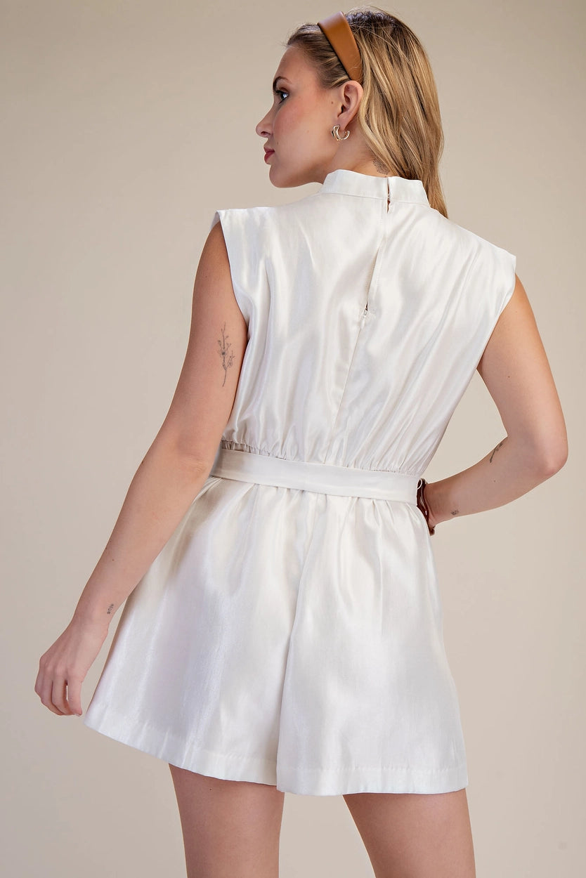 Cowl Neck Romper - White