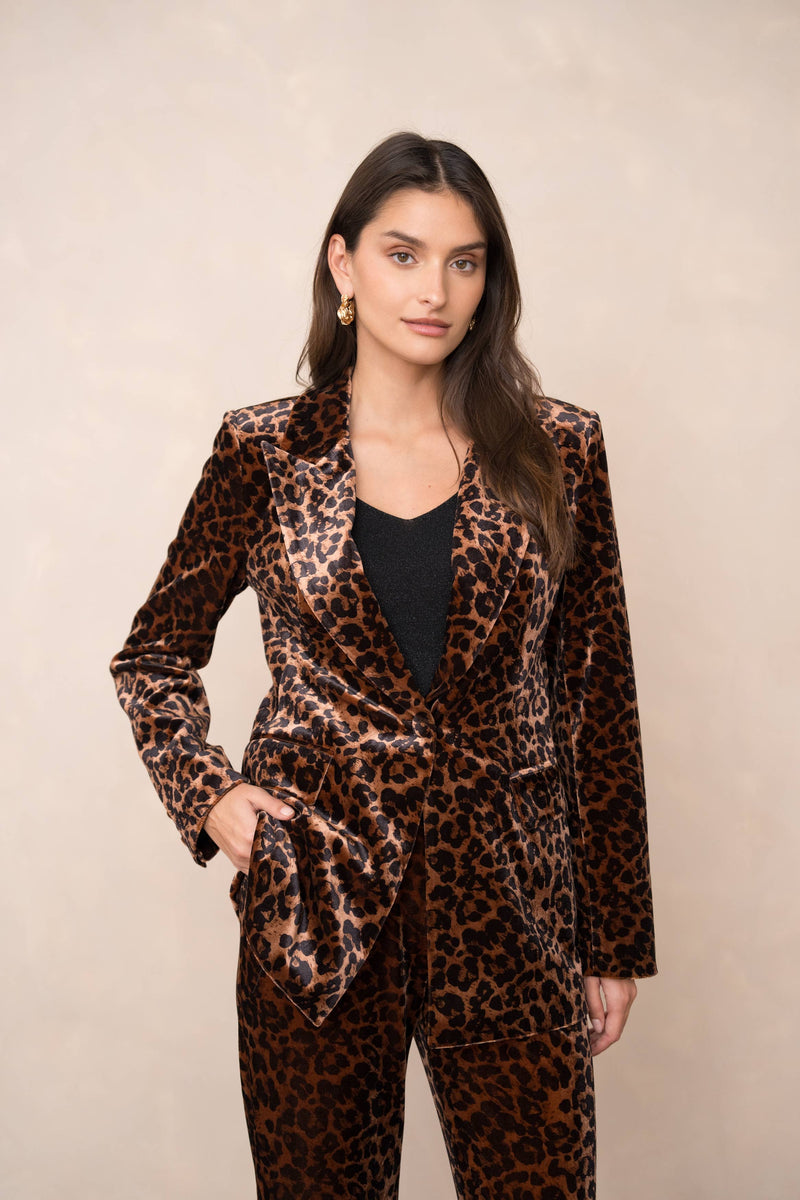 Natasha Velvet Fitted Blazer - Leopard