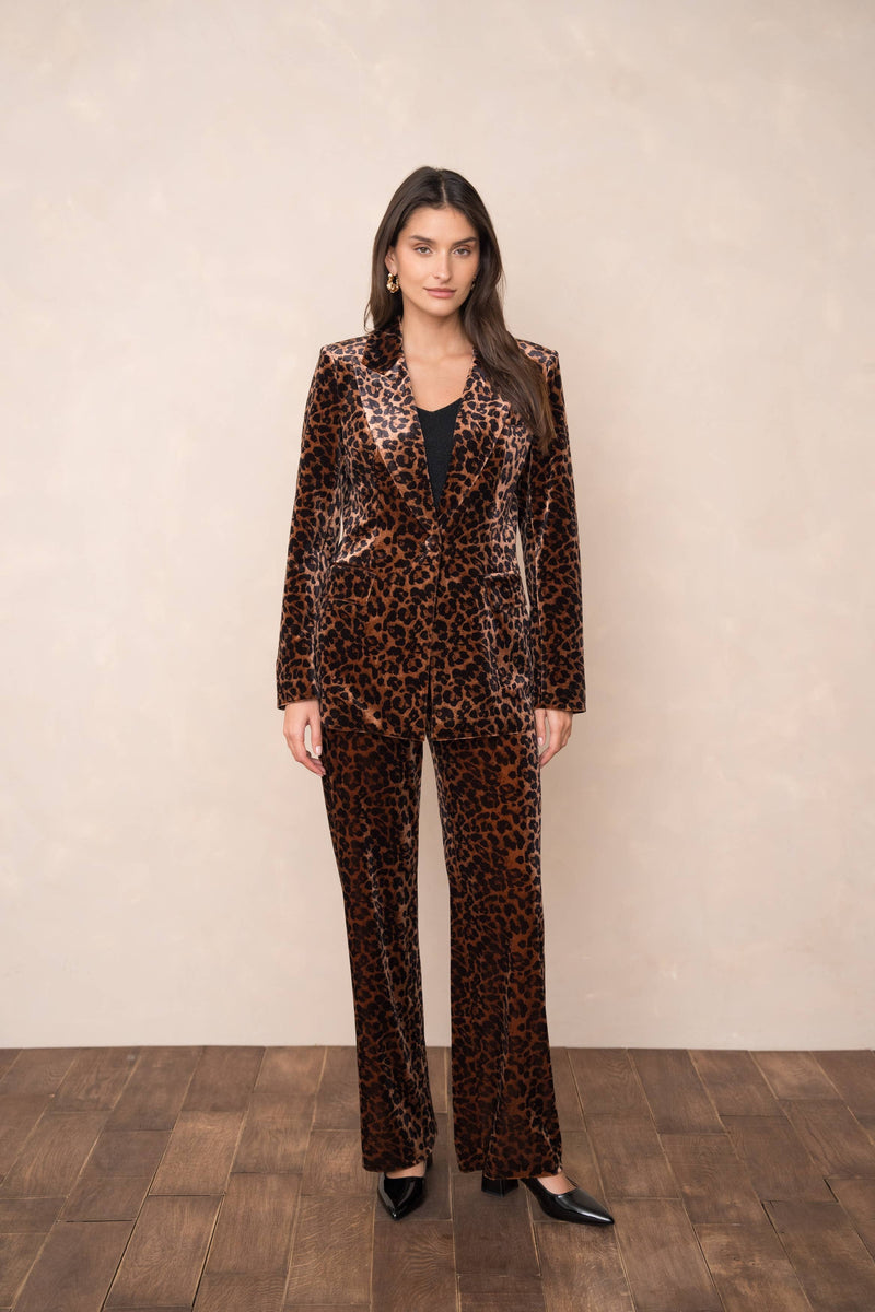 Natasha Velvet Fitted Blazer - Leopard