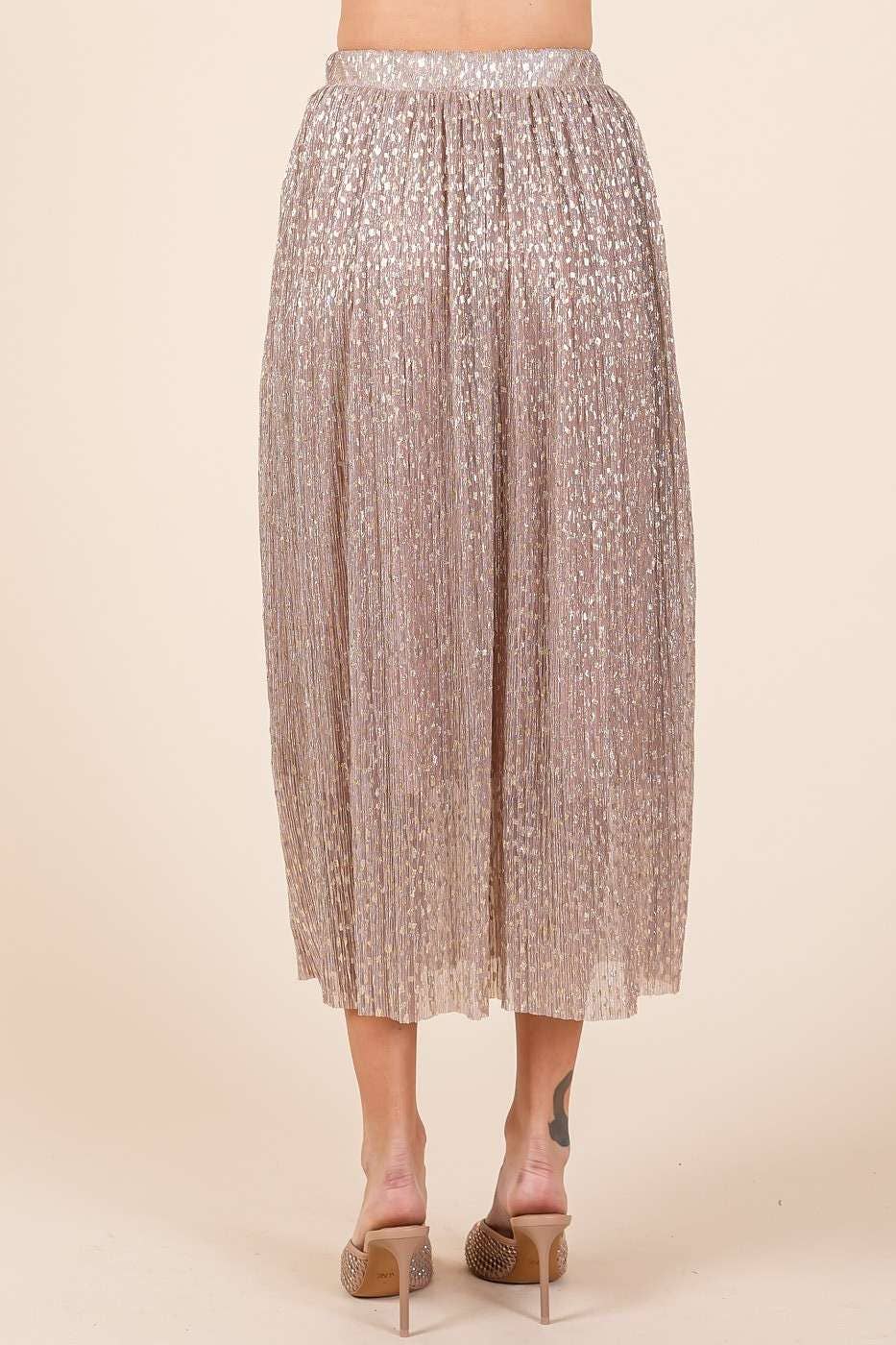 Metallic Midi Skirt - Blush