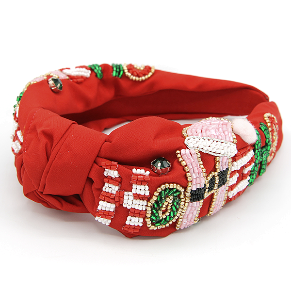 HoHoHo Beaded Headband - Red