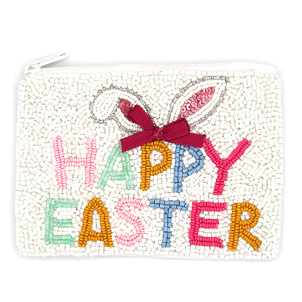 Happy Easter Beaded Coin - White