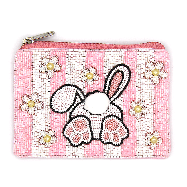 Bunny Beaded Coin Purse - Pink