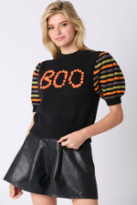 'Boo' Pompom Puff Sleeve Sweater