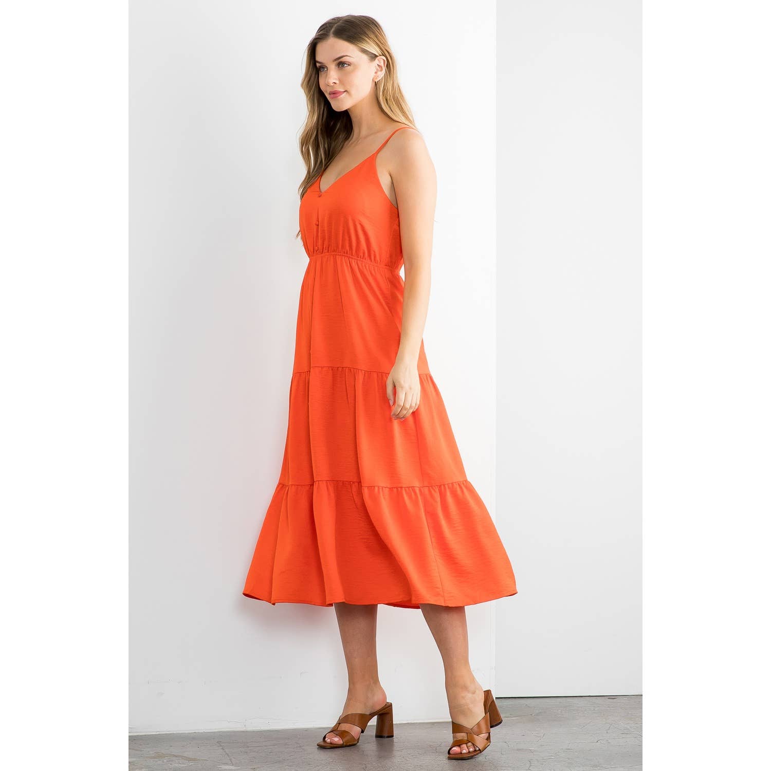 Button Up Tiered Maxi Dress - Aqua