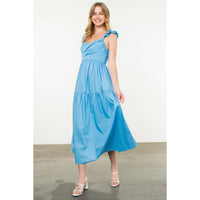 Tiered Poplin Maxi Dress - Blue