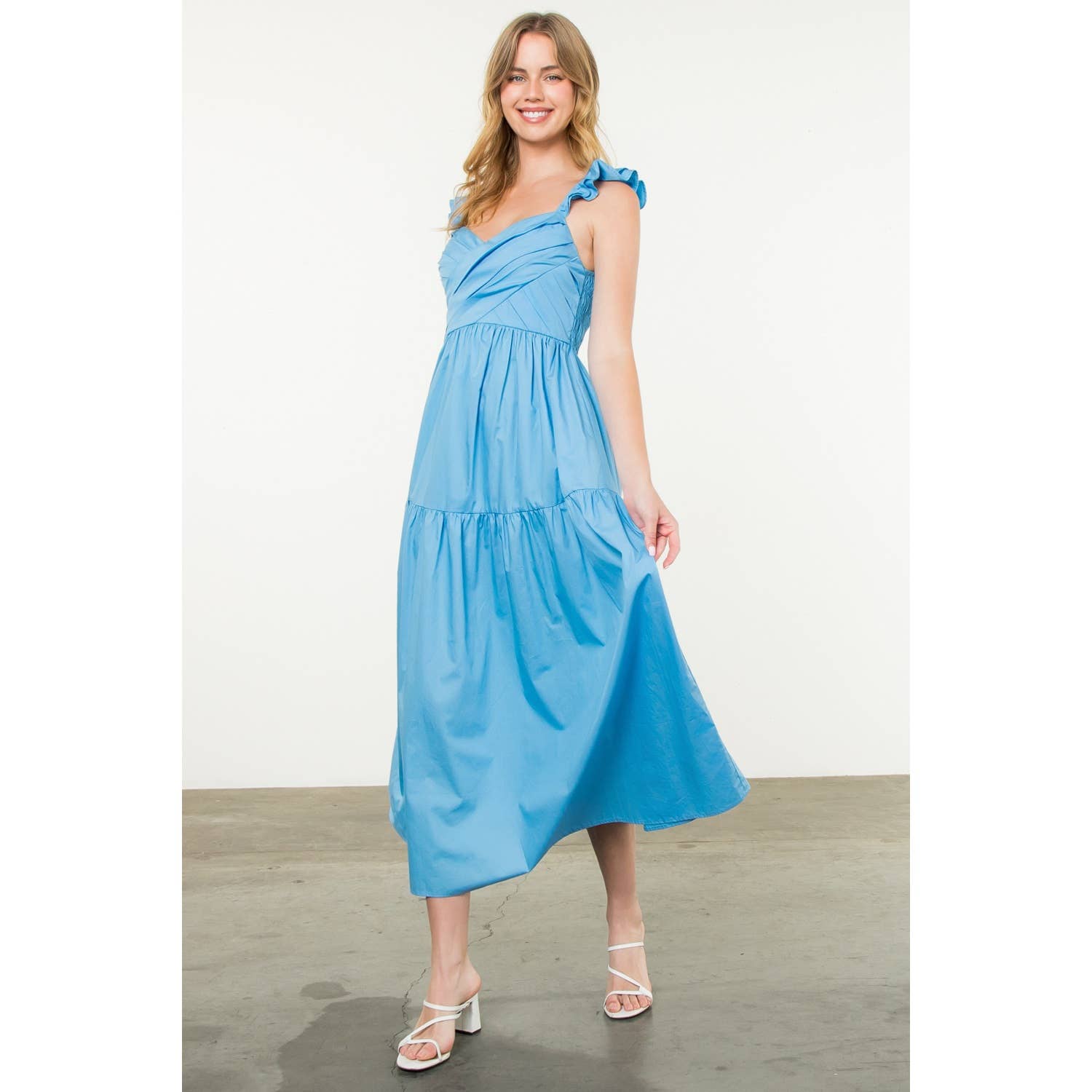 Tiered Poplin Maxi Dress - Blue