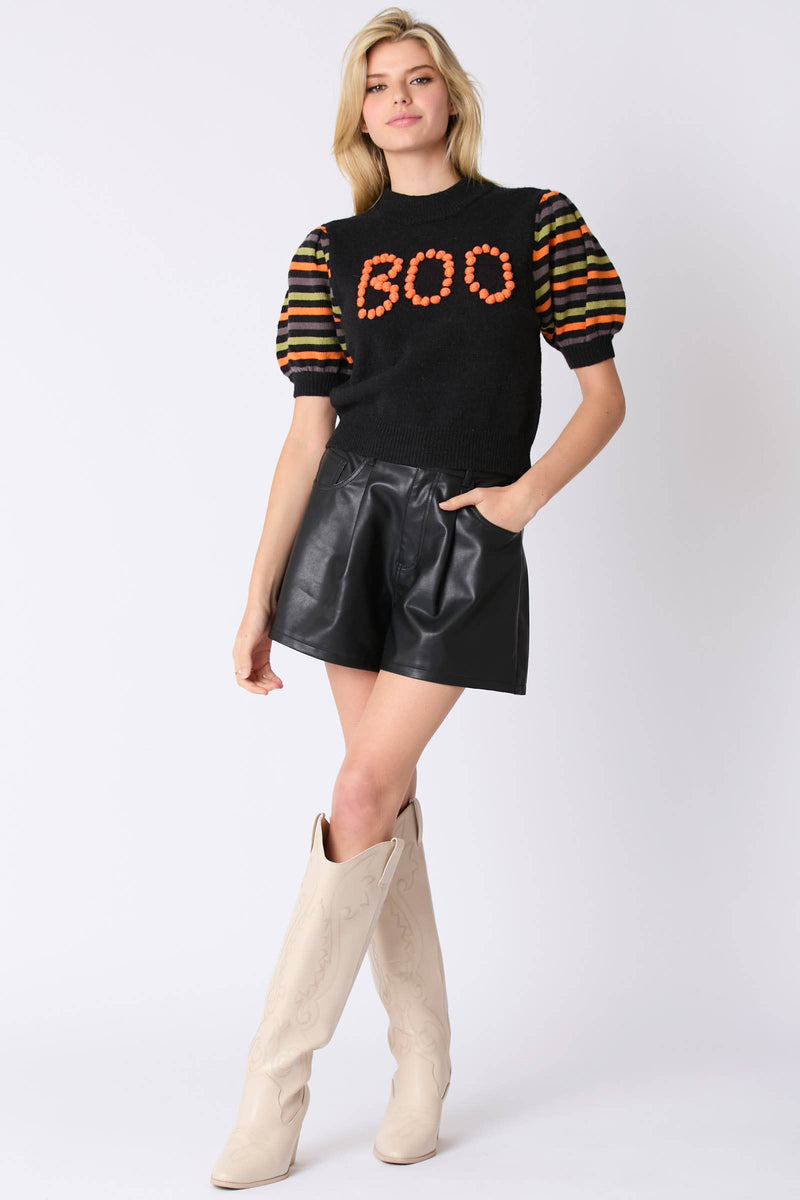 'Boo' Pompom Puff Sleeve Sweater