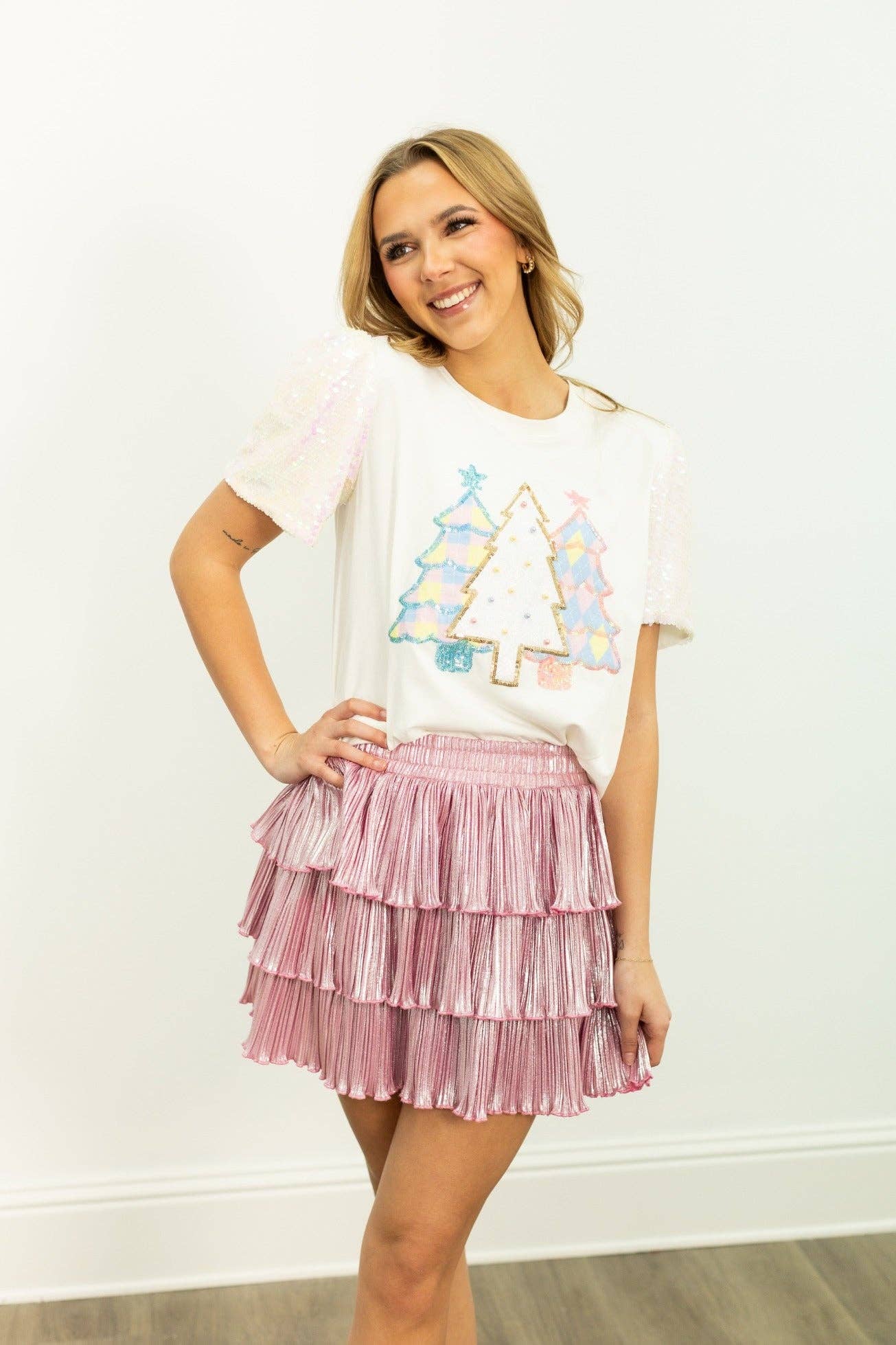 Christmas Tree Sequin Blouse - White