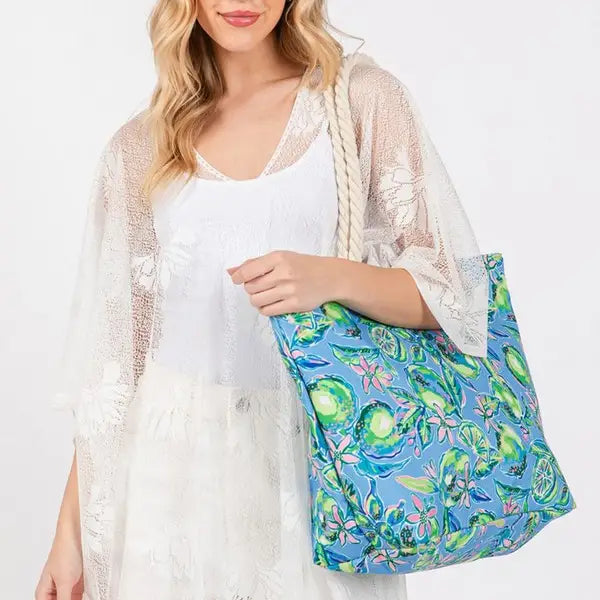 Lime Beach Tote - Blue