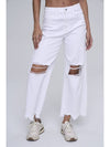 Distressed High Rise Cropped Jeans - White