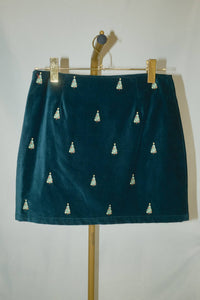 Christmas Tree Embroidered Mini Skirt - Green