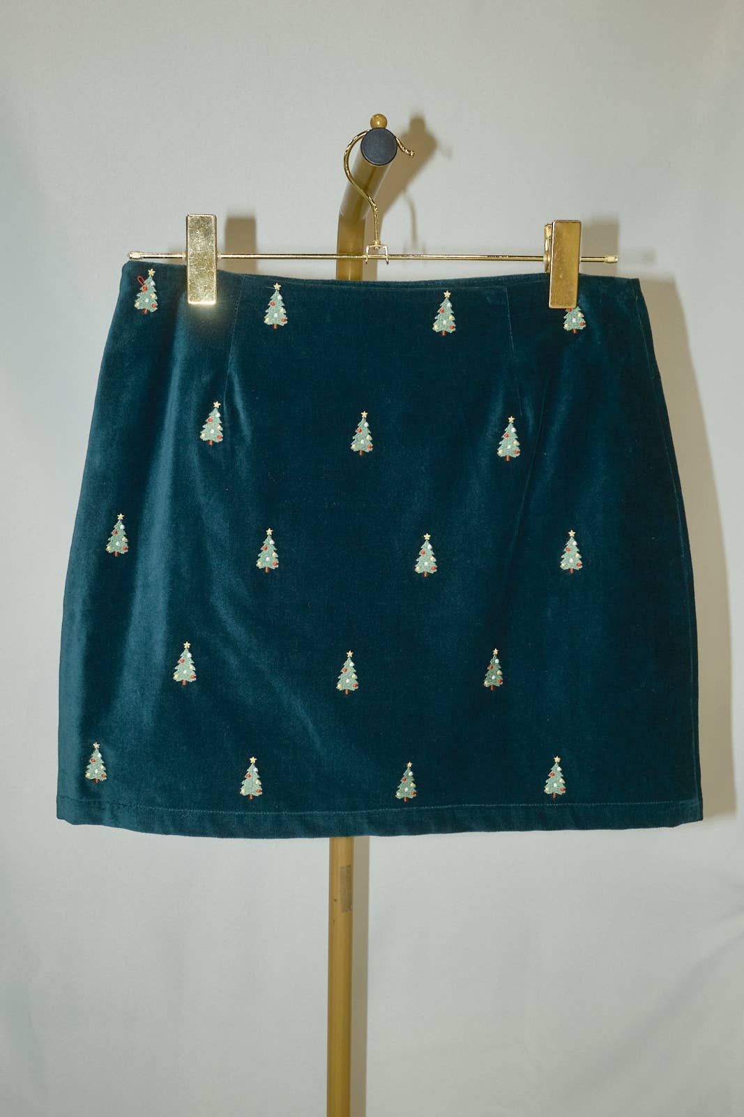 Christmas Tree Embroidered Mini Skirt - Green