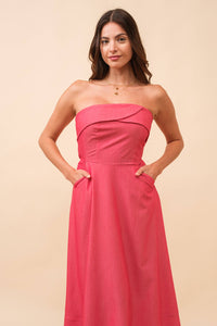 Strapless Midi Dress - Red