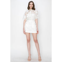 Lace Floral Crochet Mini Skirt - White