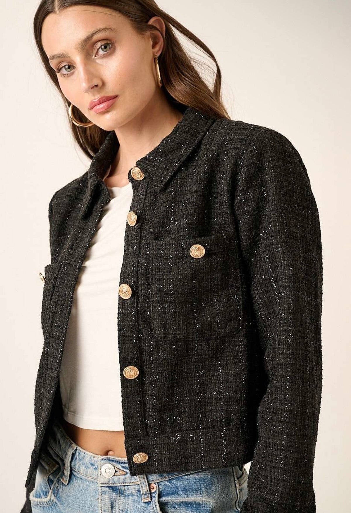 Blair Tweed Cropped Jacket - Black