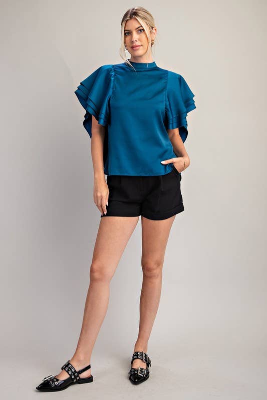 Satin Ruffle Top - Teal