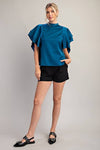 Satin Ruffle Top - Teal