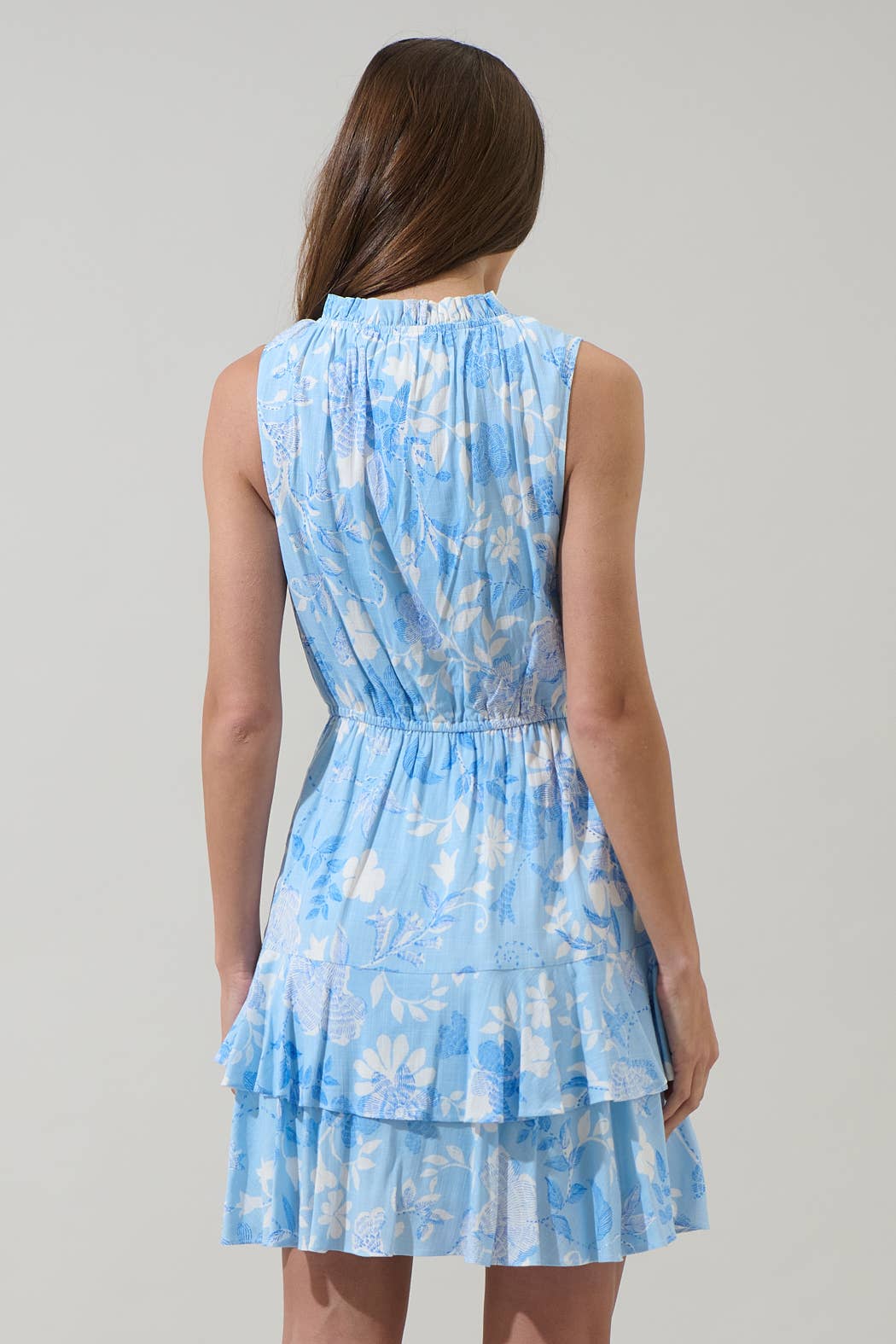 Floral Ruffle Mini Dress - Blue
