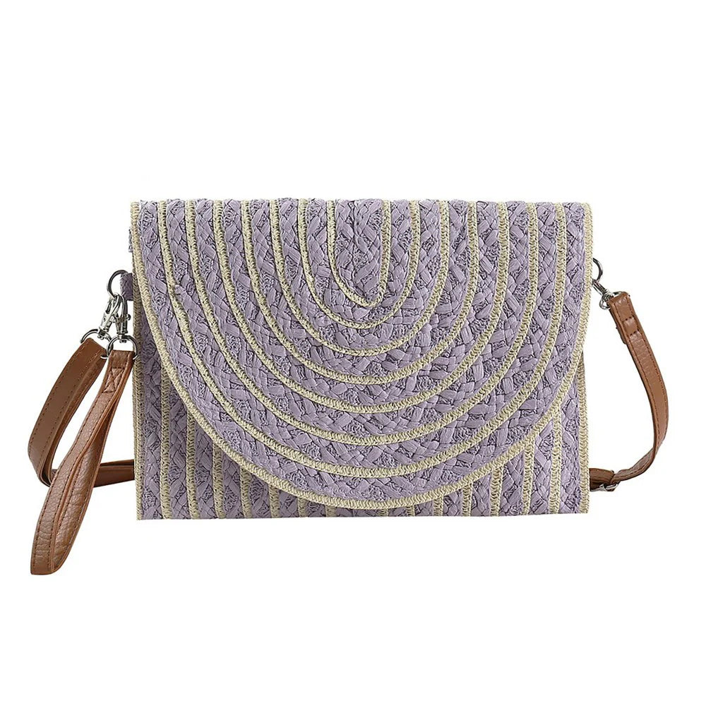 Ratan Woven Crossbody Clutch - Purple