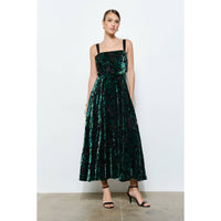 Velvet Floral Maxi Dress - Green