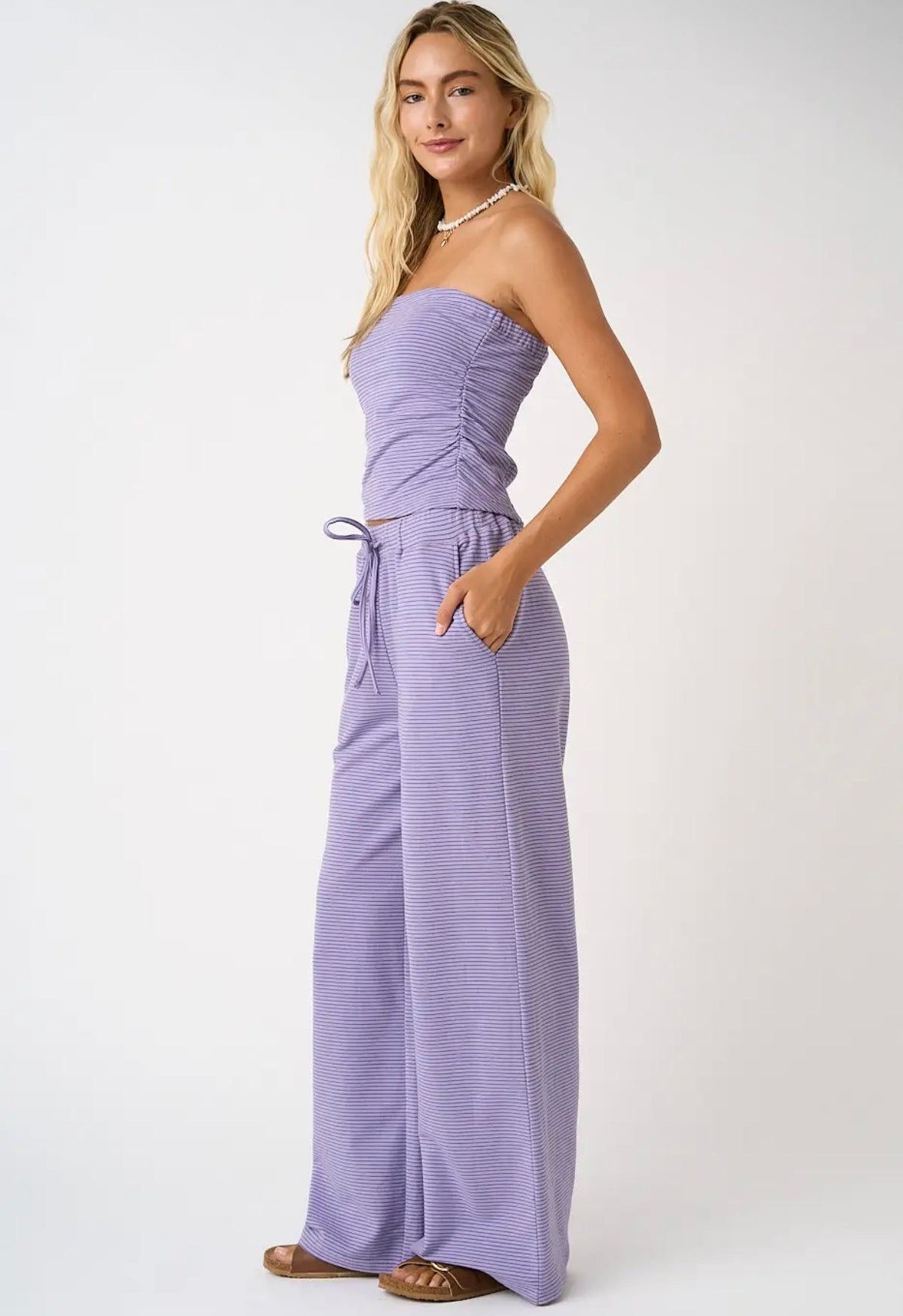 Striped Knit Pants - Lavender