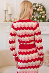 Striped Knit Cropped Cardigan - Red