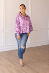 Retro Reverie Balloon-Sleeve Blouse - Purple Satin