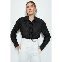Rhinestone Bow Blouse - Black