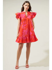 Millie Pink and Red Poplin Shift Dress