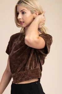 Velvet Knit Crop Top - Brown