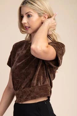 Velvet Knit Crop Top - Brown