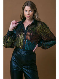 Sequin Button Up Blouse