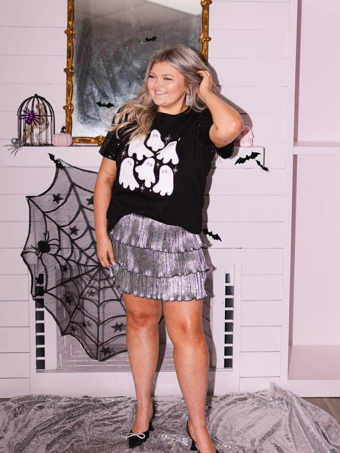 Ruffle Shimmer Skort - Silver