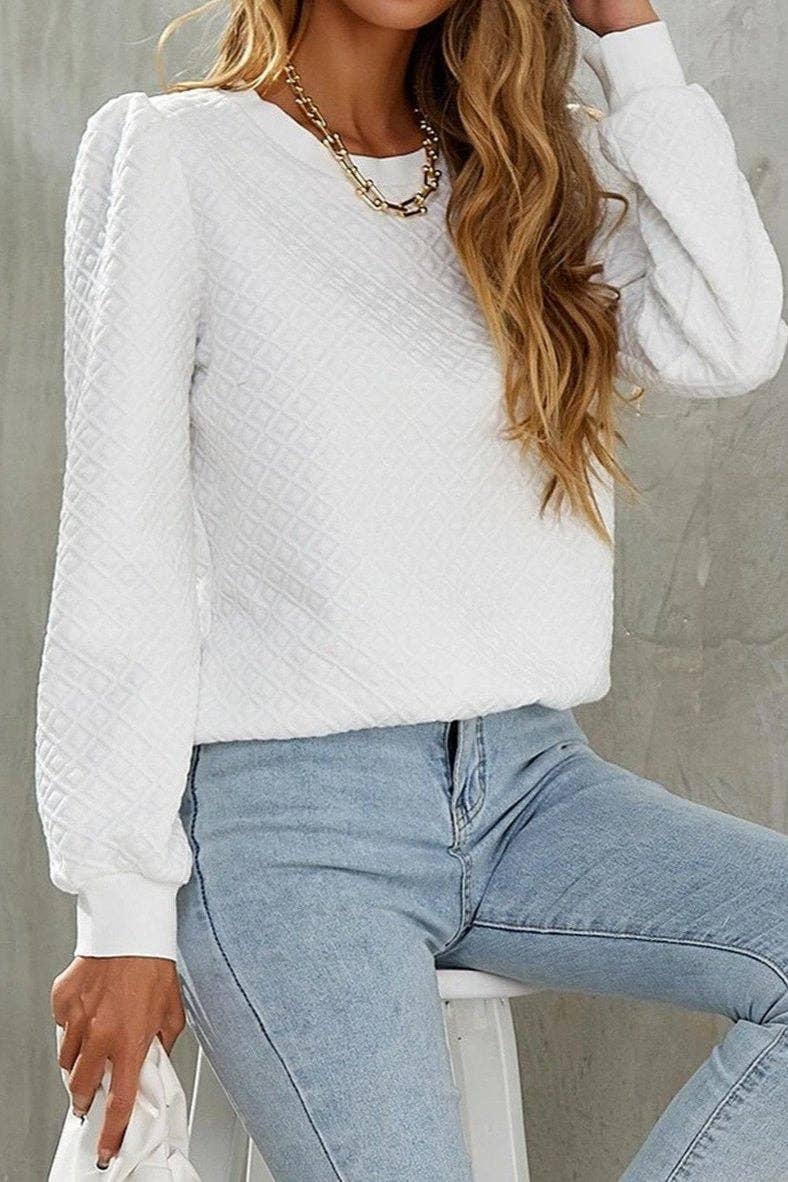 Textured Puff Sleeve Top - White